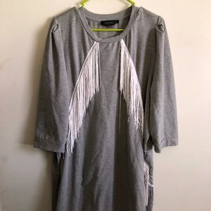 ELOQUII - Grey Sweatshirt Dress w/Cowboy Fringe